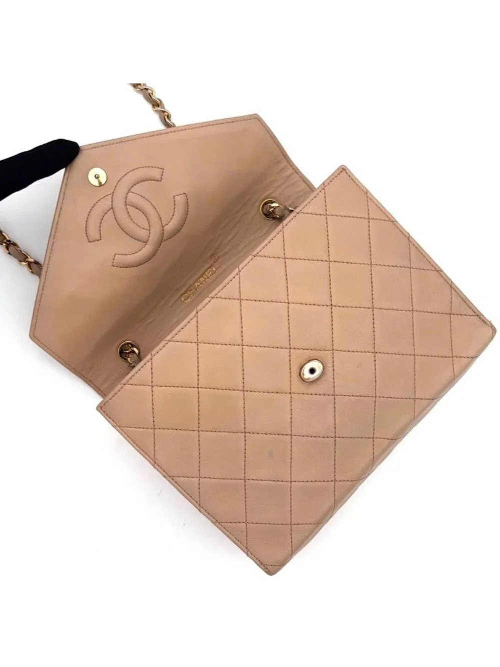 Chanel Quilted Jumbo CC Logo Flap Chain Shoulder Bag Beige
